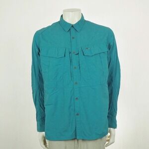 Simms Fishing Gear Button Down Shirt Mens Sz XL Blue Nylon Guide Series Vented